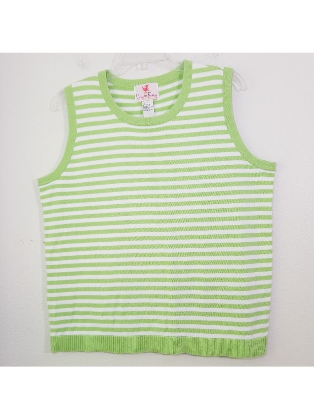 Quacker Factory green white striped knit tank top